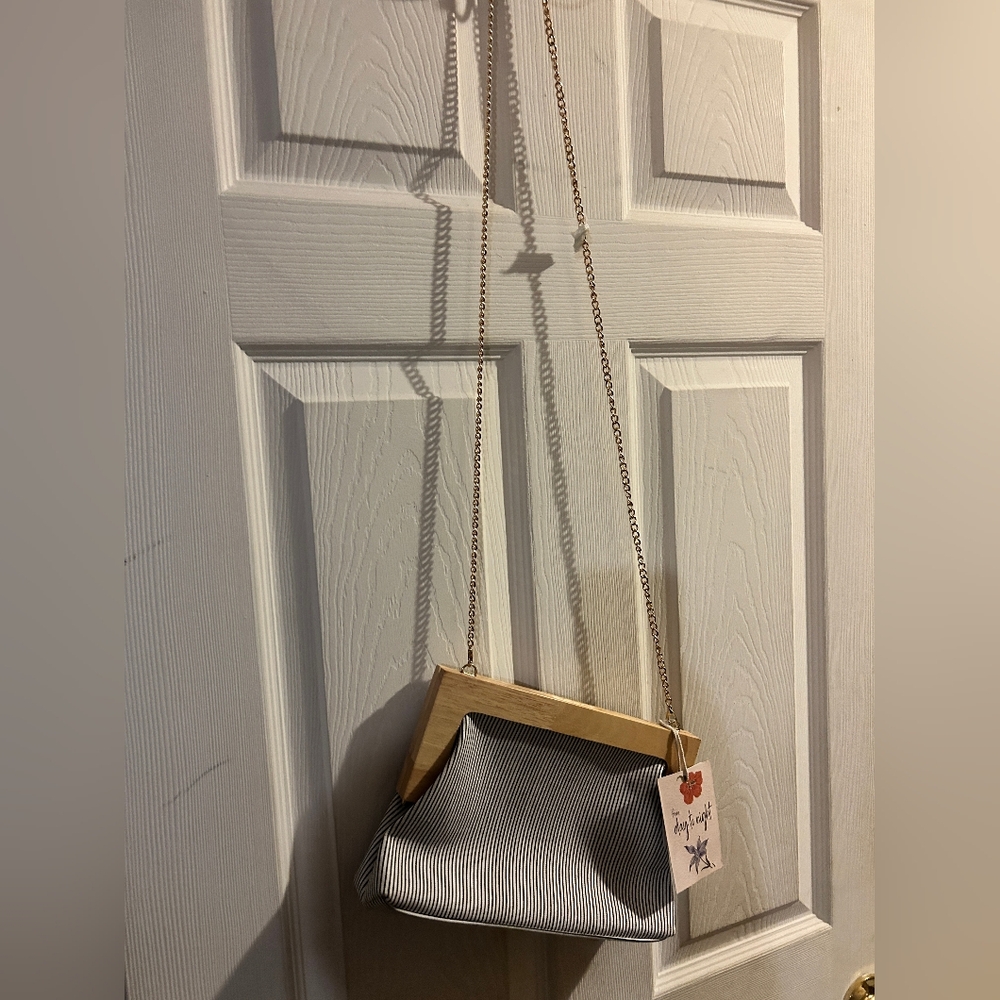 Haute Hippie Black/Beige Crossbody Bag/Clutch w/Chain Strap Brand (New)